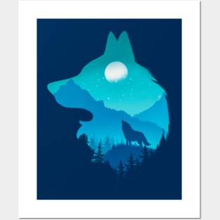 Lonely Night - Wolf (Digital Drawing) Posters and Art